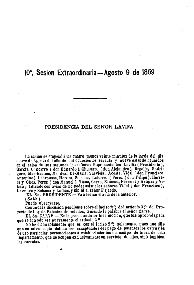 DIARIO DE SESIONES DE LA CAMARA DE REPRESENTANTES del 09/08/1869